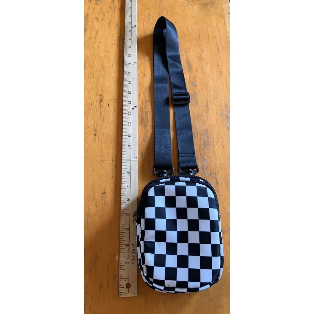 Crossbody Bag Small Black White Checkered Festival Shoulder Bag